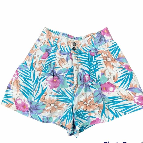 Vintage 80’s Floral Pleated Valley Girl Mom Shorts Sz 5 Pastel Pink Blue Purple - Picture 1 of 6
